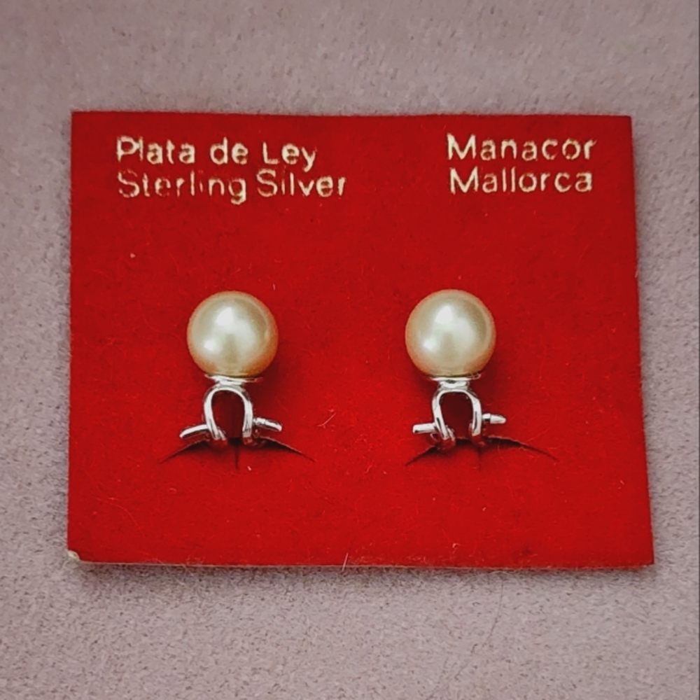 Vintage Manacor Mallorca Faux Pearl Sterling Clip-on Earrings Never Worn